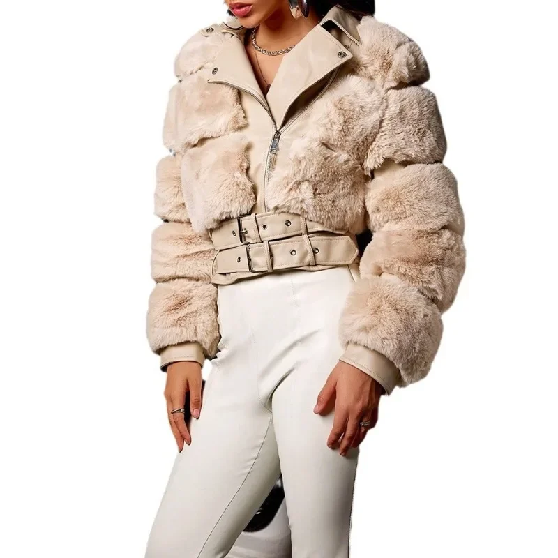 Nepvossenbontjassen met PU-leer Wholeskin Eco Fox Fur Jacket Uitloper Luxe Dames Winter Slanke Jas Warmer Bontjassen