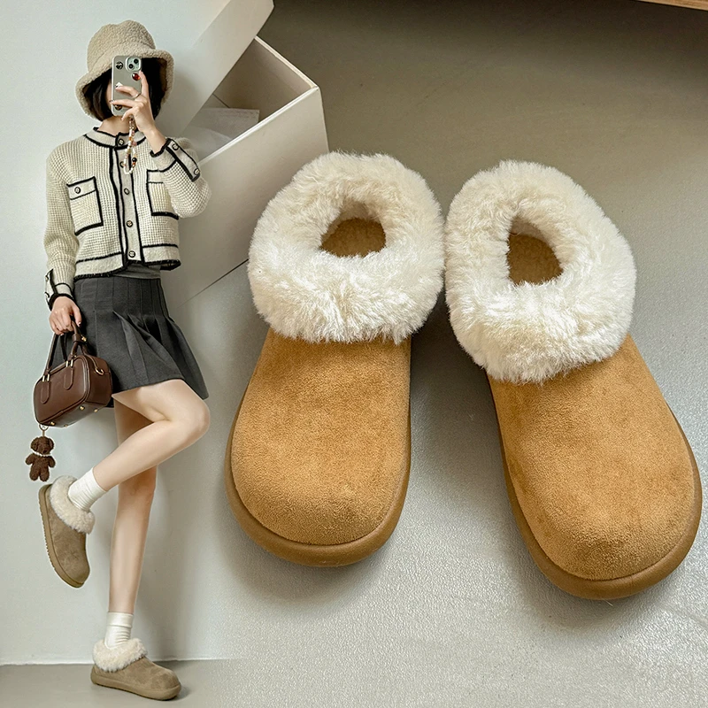 

Suede Leather with Fur Insulated Snow Boots, 2025 Autumn-winter New Style Casual Plush Shoes with Soft Sole and Cotton Soles