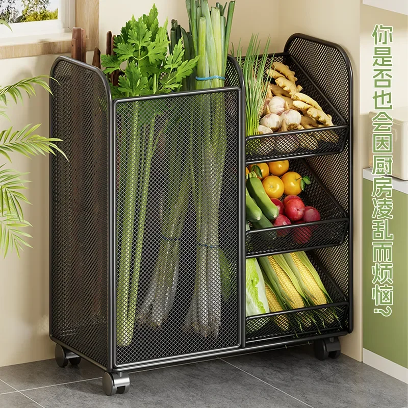 For Kitchen Onion Ginger Garlic Rack Floor Standing Movable Fruit Vegetable Layered Storage Shelf Household Multi Functional
