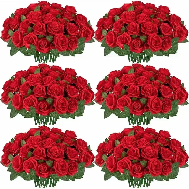 100 stuks kunstmatige rozen bloemen nep zijden rozen boeket voor tafel middelpunt vazen bruiloft feest decor