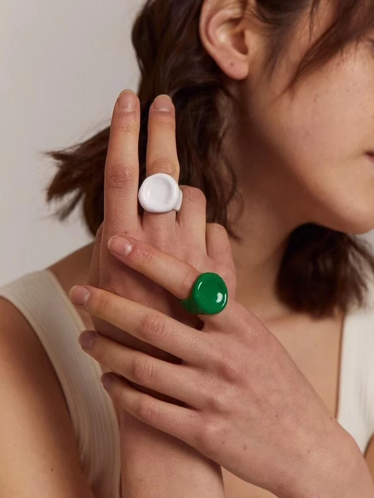 

Brass With 18K Gold Solid Enamel Ring Women Jewelry Party T Show Gown Runway rare Korean Japan Trendy INS