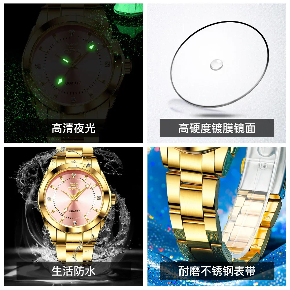 Reloj OPK de cuarzo con banda de acero simple a la moda para mujer, reloj de cuarzo luminoso resistente al agua con diamantes