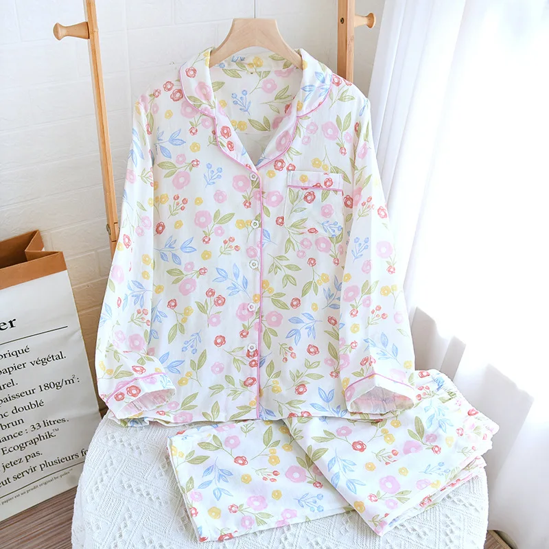 Loose Long Sleeve Sleepwear Cotton Pajamas For Women Fall Two Piece Sweet Print Pajama Set Home Clothes Trousers Spring Outfits