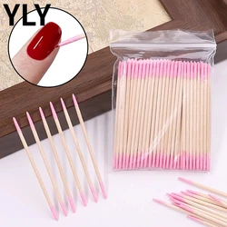 100/300/500Pcs Disposable Wood Cotton Swab Double Head Lipstick Ear Swabs Eyelash Cleaning Cotton Buds Manicure Beauty Supplies