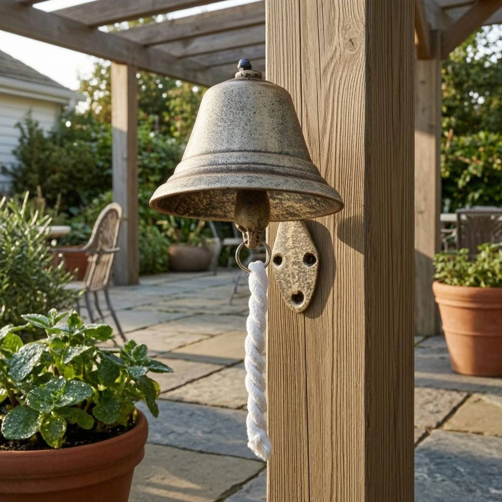 Cast Iron Bell Pull Cord Wall Hanging Bell Home Decor Mounting Holes Easy to Install for Garden - view 3