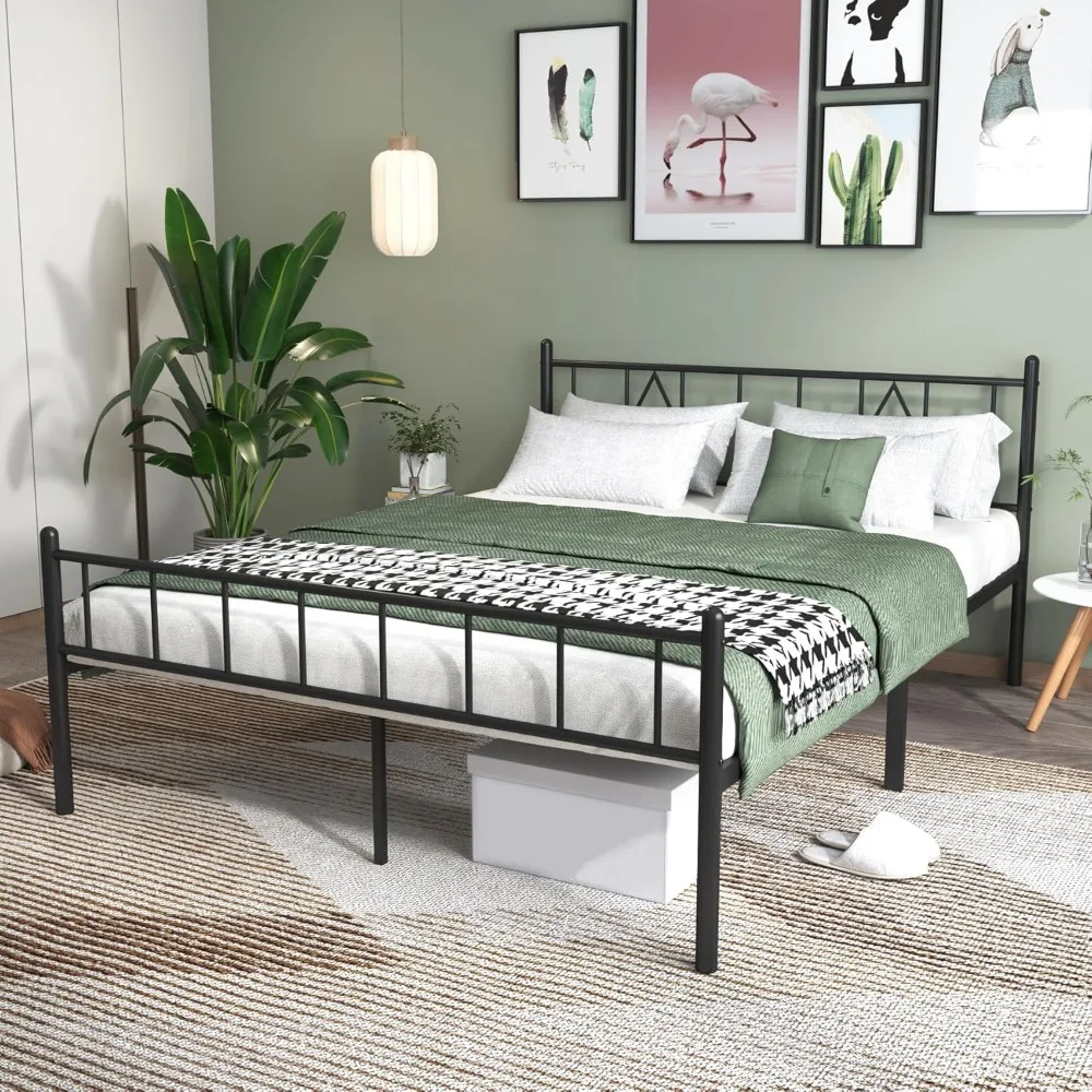 

14 Inch Queen Size Bed Frames with Headboard/Footboard, Under Bed Storage, Strong Metal Slats Support,No Box Spring Needed,Black