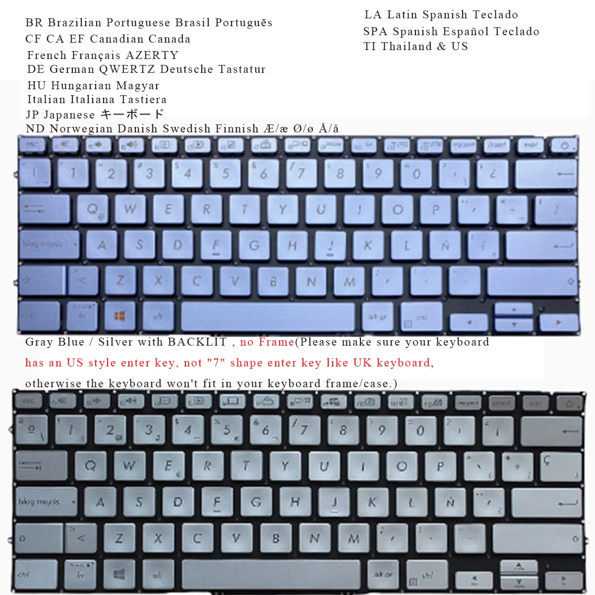Nuevo teclado BR CF FR GR HU IT JP LA ND SP TI para Asus ZenBook K431 UX431FA/DA/FN X431FA U4500 U4500F UM431 S4500 retroiluminado