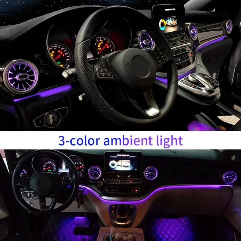 1 Set LED 3-Color Ambient Light Air Outlet Central Control Air Outlet Turbine Air Outlet For Benz Vito V260 V250 16-23