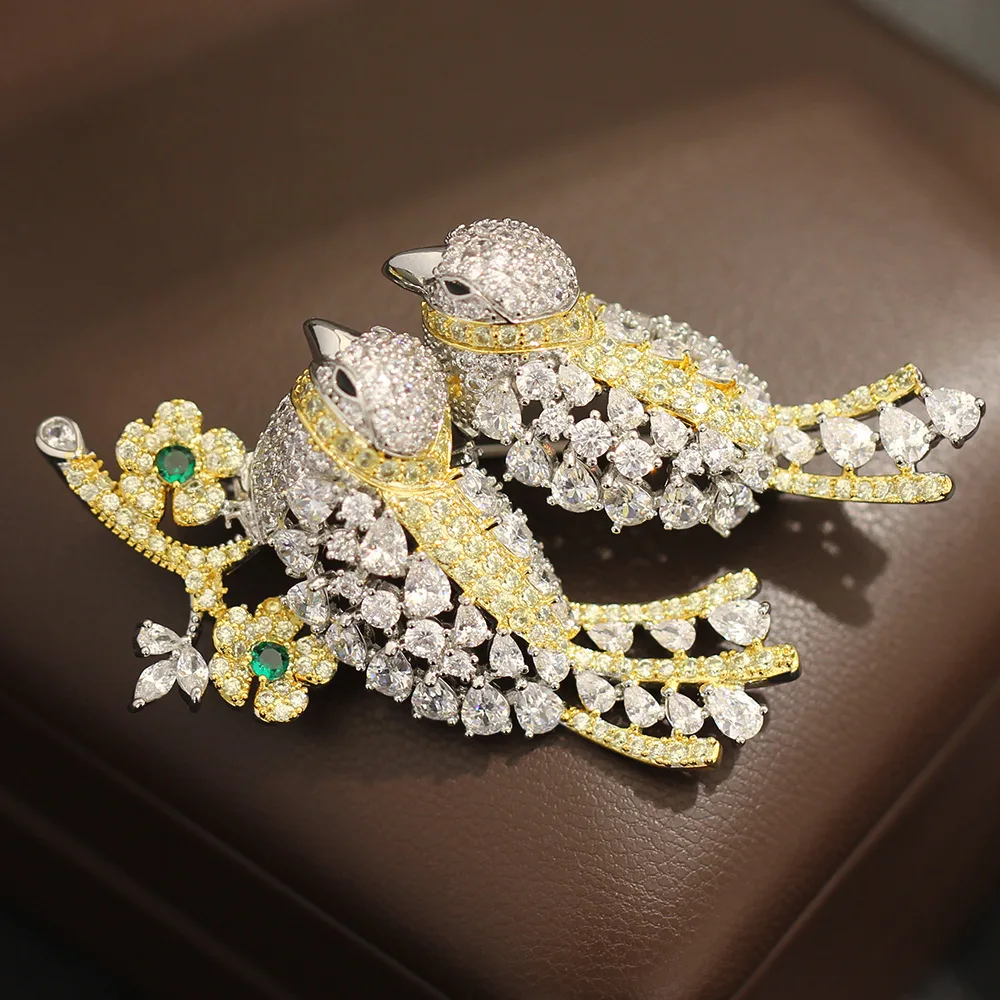 Double Happiness Magpie Brooch, Luxury Animal Pin, Elegant Anti-Gape Corsage
