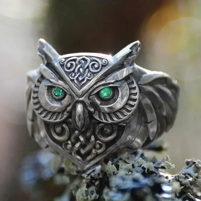 2026 Creative Retro Dark Personality Ring 3D Animal Owl  Punk Hip Hop Trendy Internet Celebrity