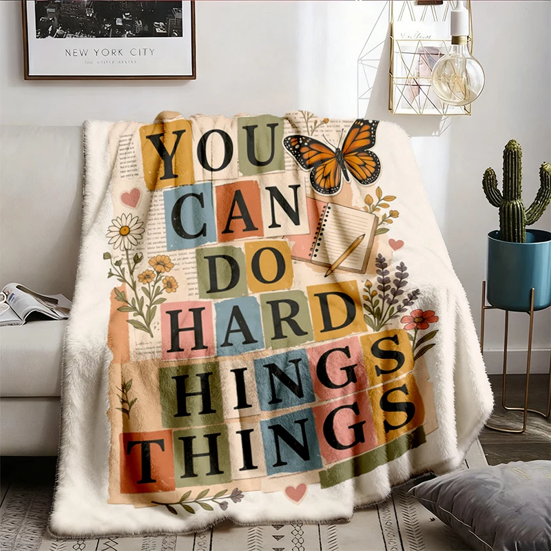 You Can Do Hard Things Flannel Blanket, Vintage Motivational Teacher Flannel Throw, Mental Health Cozy Blanket