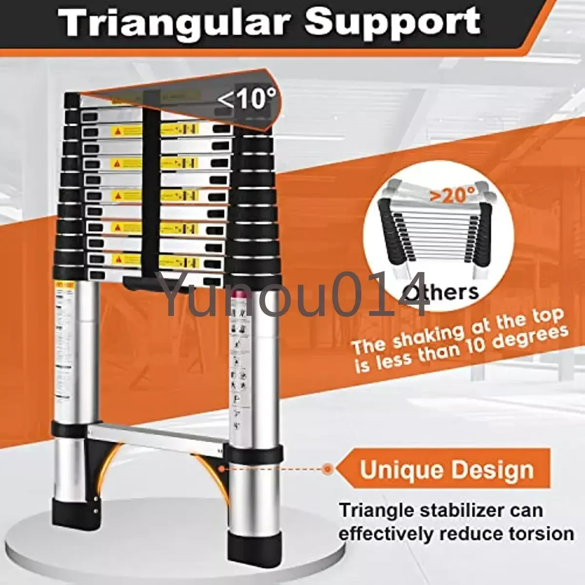 Telescoping Ladder with 2 Triangle Stabilizers, Lightweight Extension, 10.5 ft, Heavy Duty, 330lbs Max Capacity