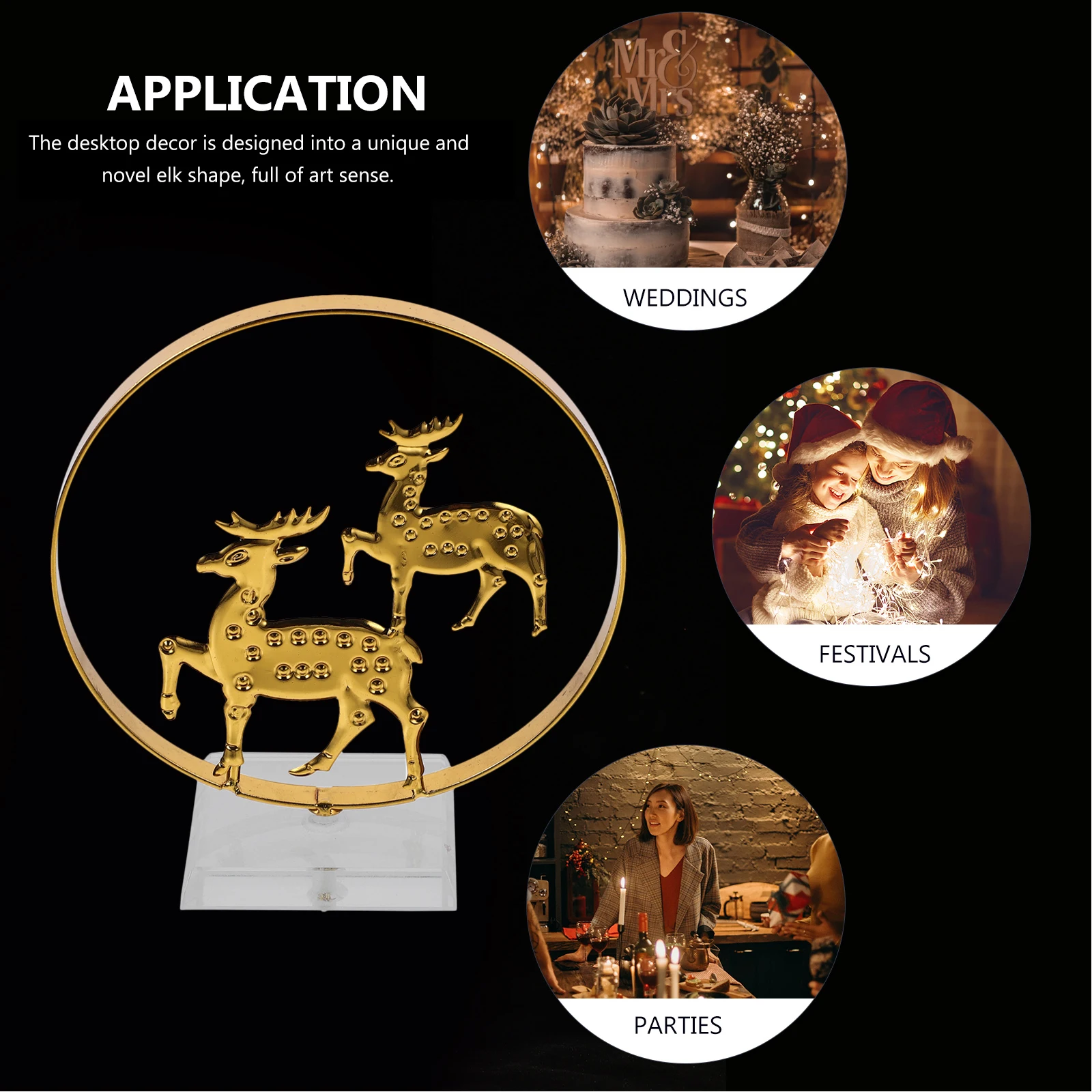 

Christmas Elk Table Decor Metal Crystal Desktop Ornament Holiday Home Xmas Decoration Elk Shape Adornment Festival Party