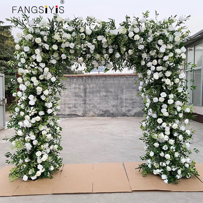 White Rose Greenery Banyan Leaves Flower Arrangement Wedding Backdrop Decor Props Party Arch Hanging Floral Stage Floor Flowers