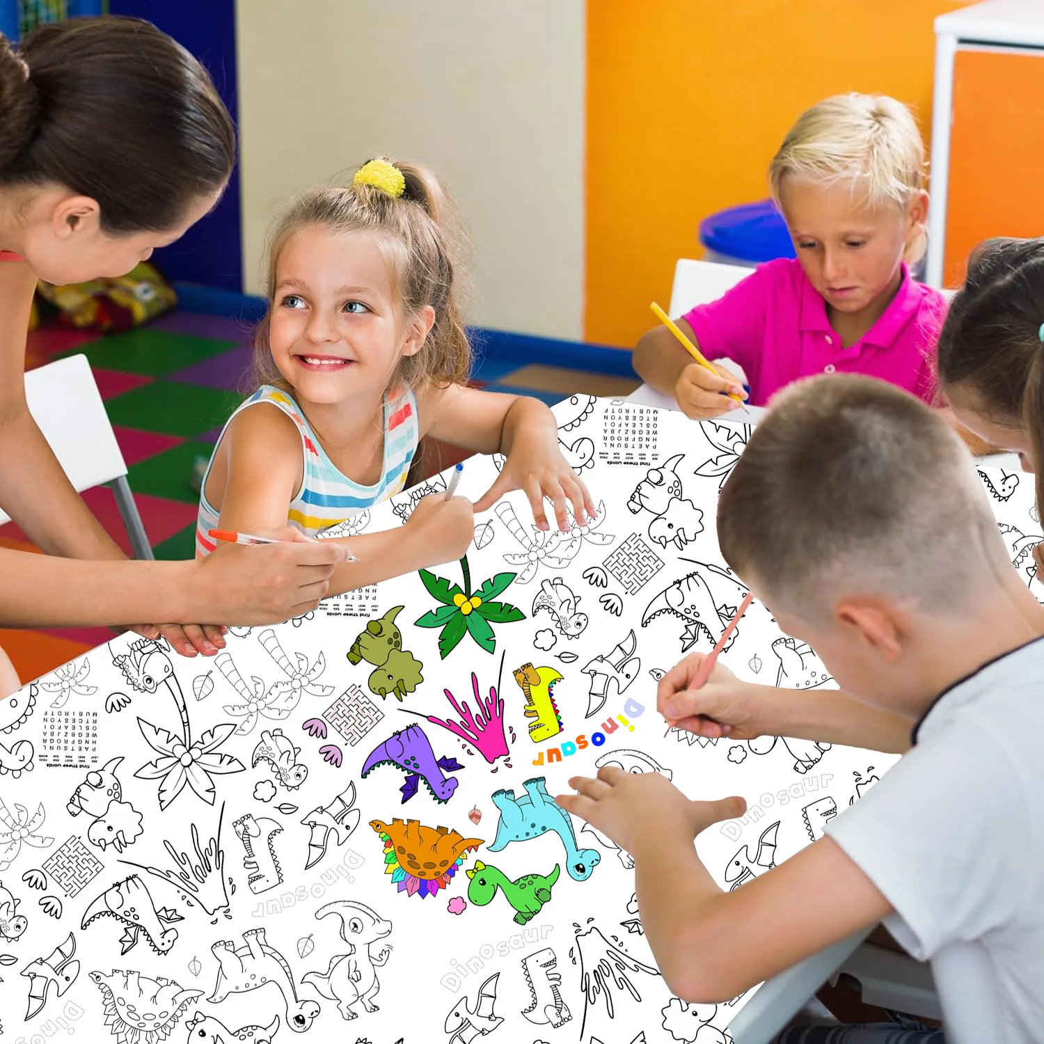 Dinosaur Party Giant Coloring Poster Versatile Wall Décor Birthday Activity Perfect as Dinosaur Poster Table Cover for School