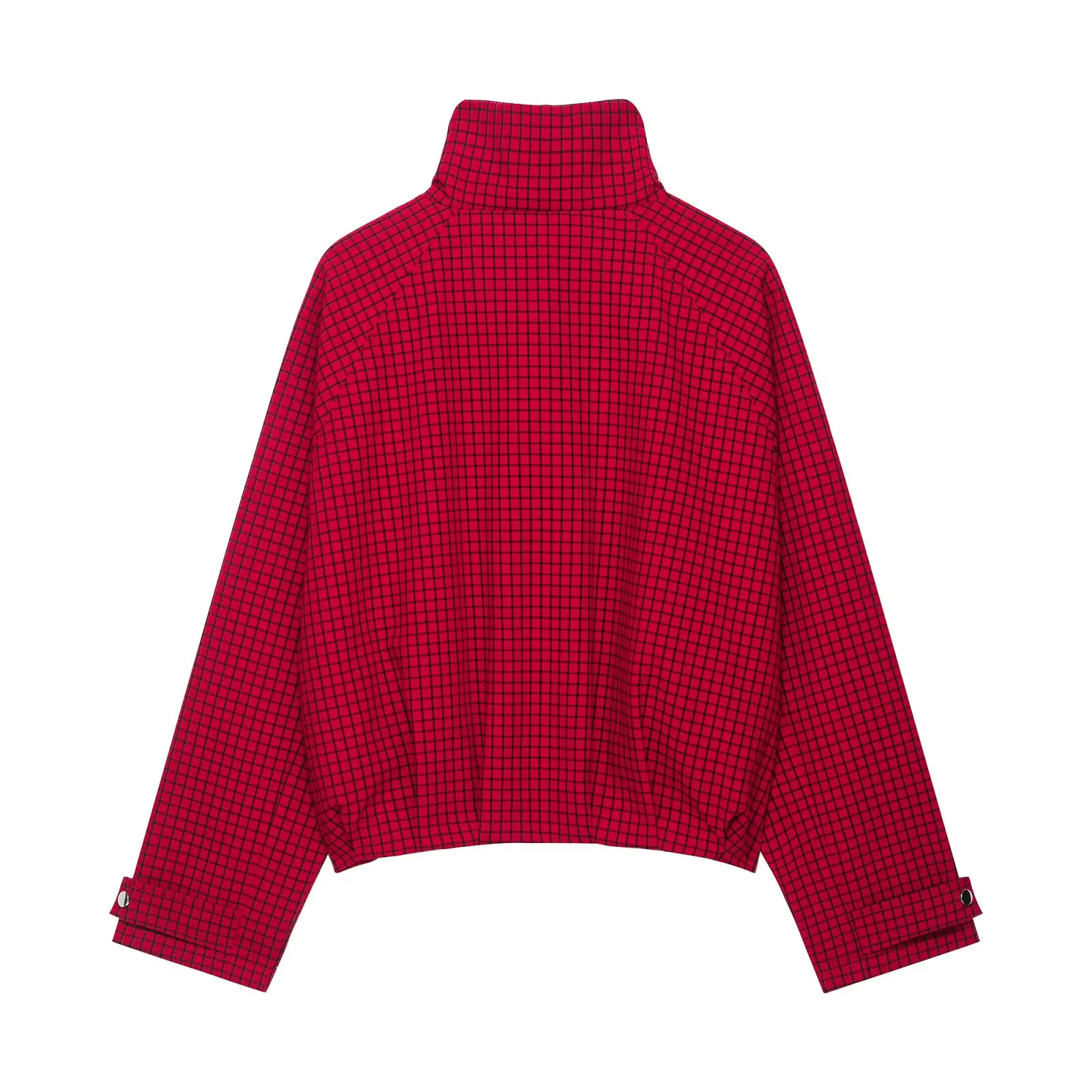 KONDALA Vintage Damen Pilotenjacken Rot Kariert Waffelstrick Stehkragen Lockerer Reißverschluss Langarm Streetwear Herbst Freizeitjacken – Detail 7