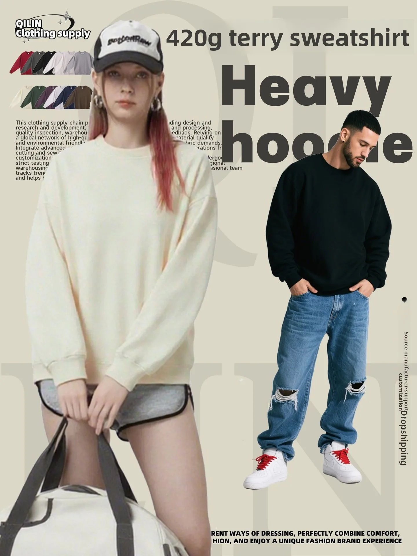 

Autumn Customizable Logo Winter Heavyweight Unisex Big Round-neck Sweatshirt Long Sleeve Basic American Style Couple's Same High