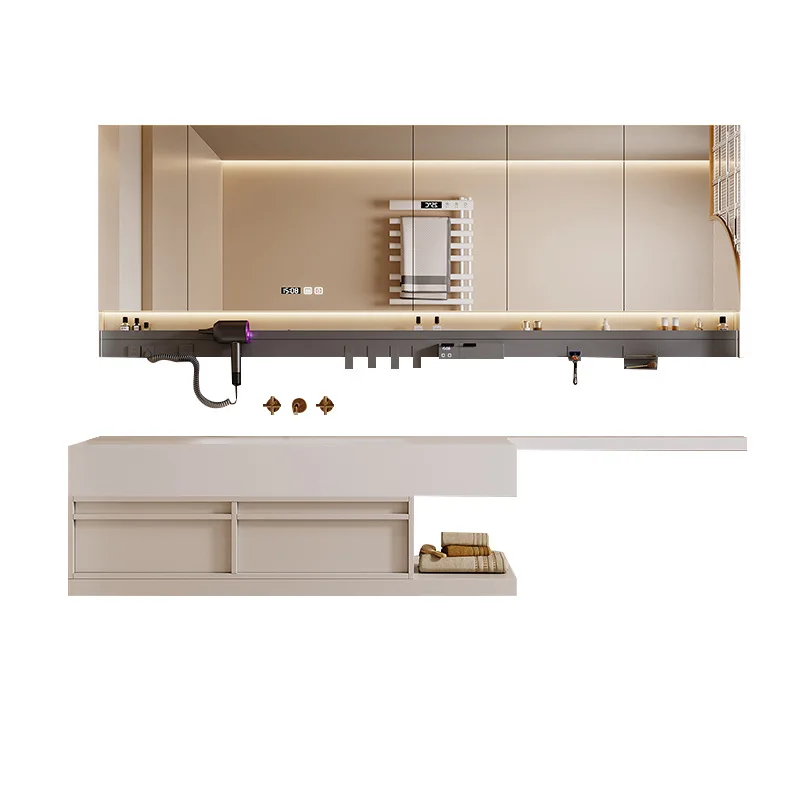 

Light luxury style, rock slab hot bending integrated basin, bathroom cabinet combination, toilet hand and face basin