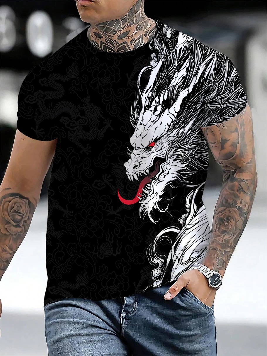 3D Dragon Printed Men's T-shirt Summer Daily Casual Men's Top Sports Fitness Men's Short sleeved T-shirt Street Fashion Men's T-