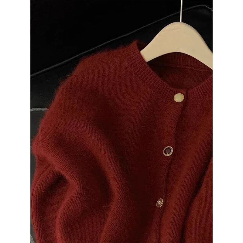 Vintage kurz geschnittene Strickjacke Frauen koreanische Langarm pullover Oberbekleidung Winter Damen elegante schicke Strickwaren Freizeit pullover