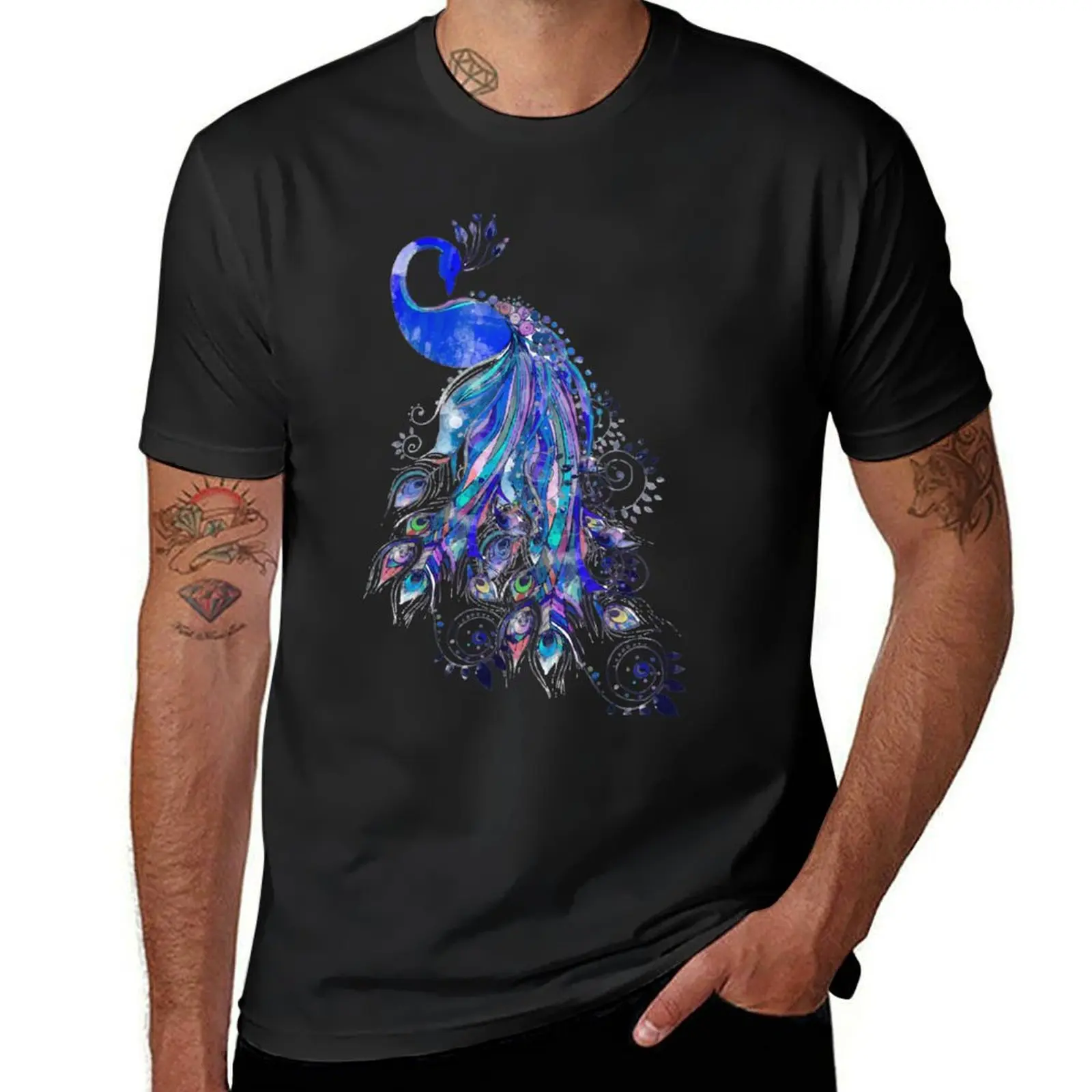 Watercolor Blue Peacock Soft Style Lightweight Unisex T-Shirt sublime graphics boys animal print mens tall t shirts