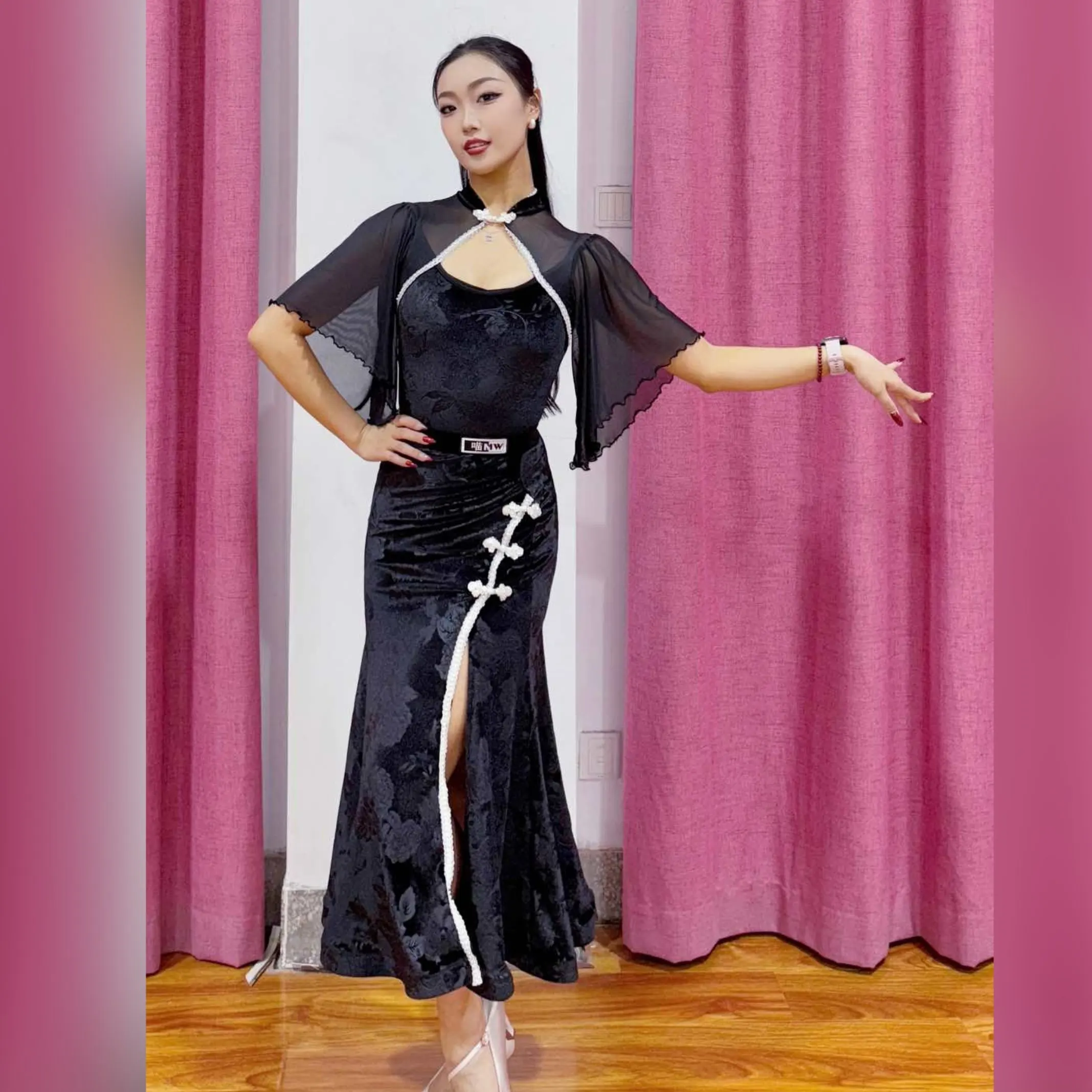 

Платье для бальных танцев 2025, женские бархатные черные топы, юбка с разрезом, одежда для выпускного, вальса, танцевальная одежда, клубная тренировочная одежда DNV25696