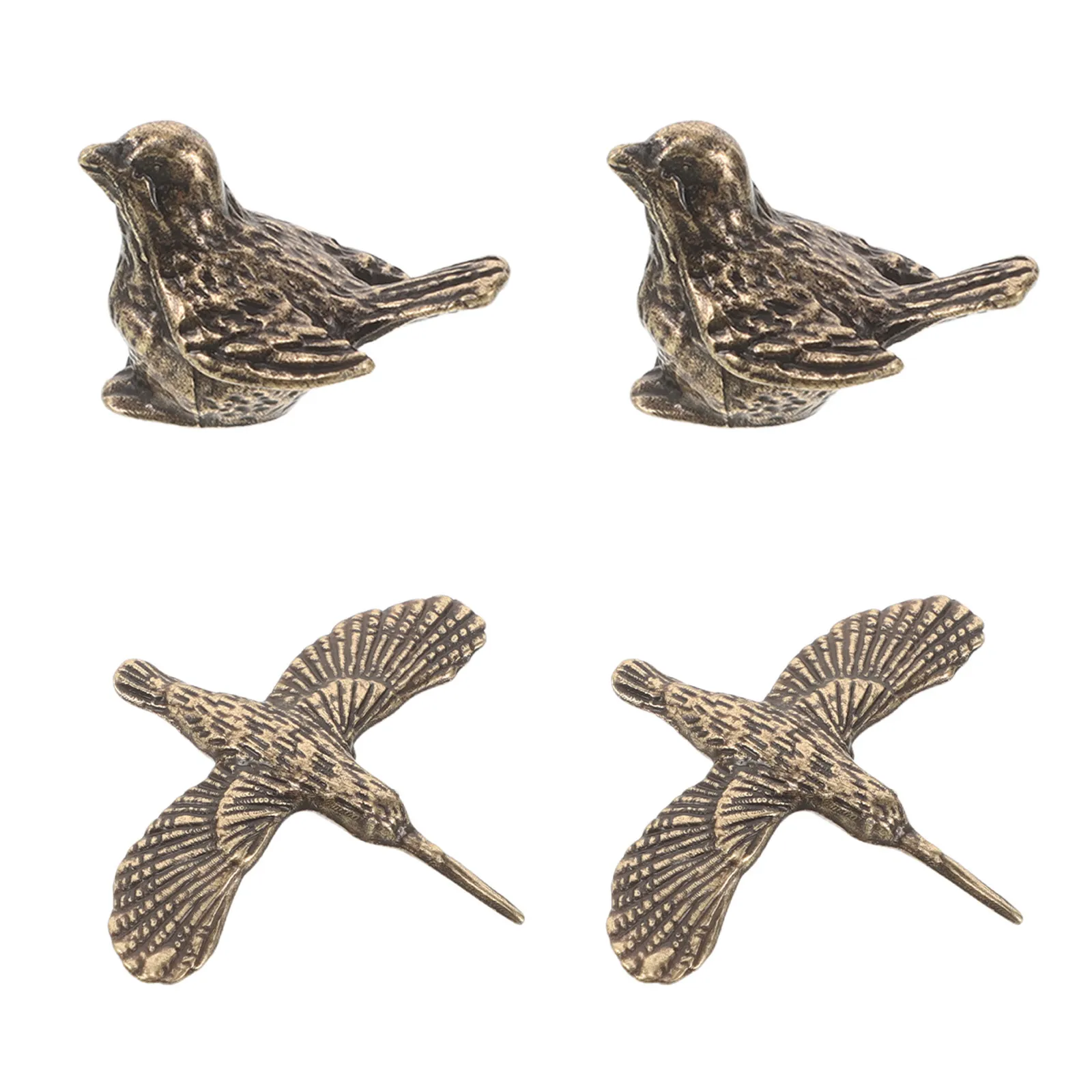 4Pcs Mini Brass Bird Bath Disk Ornament 2 Styles Gold Bird Shape Statue Purification Disk Fountain Birdbath Accessory