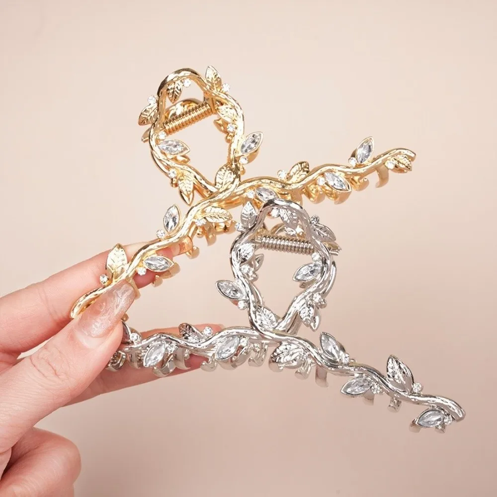 Fancy Sparkly Rhinestone Hair Claw Clip Large Size Leaf Shape Hair Styling Clamp Clip Non-Slip Alloy Hair Clip Hair Accessories