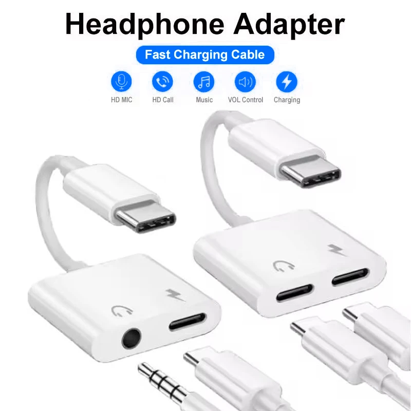 2-in-1 Audio adapter USB C to USB C+3.5mm converter one port becomes two ports, suitable for iphone for Samsung Xiaomi Huawei