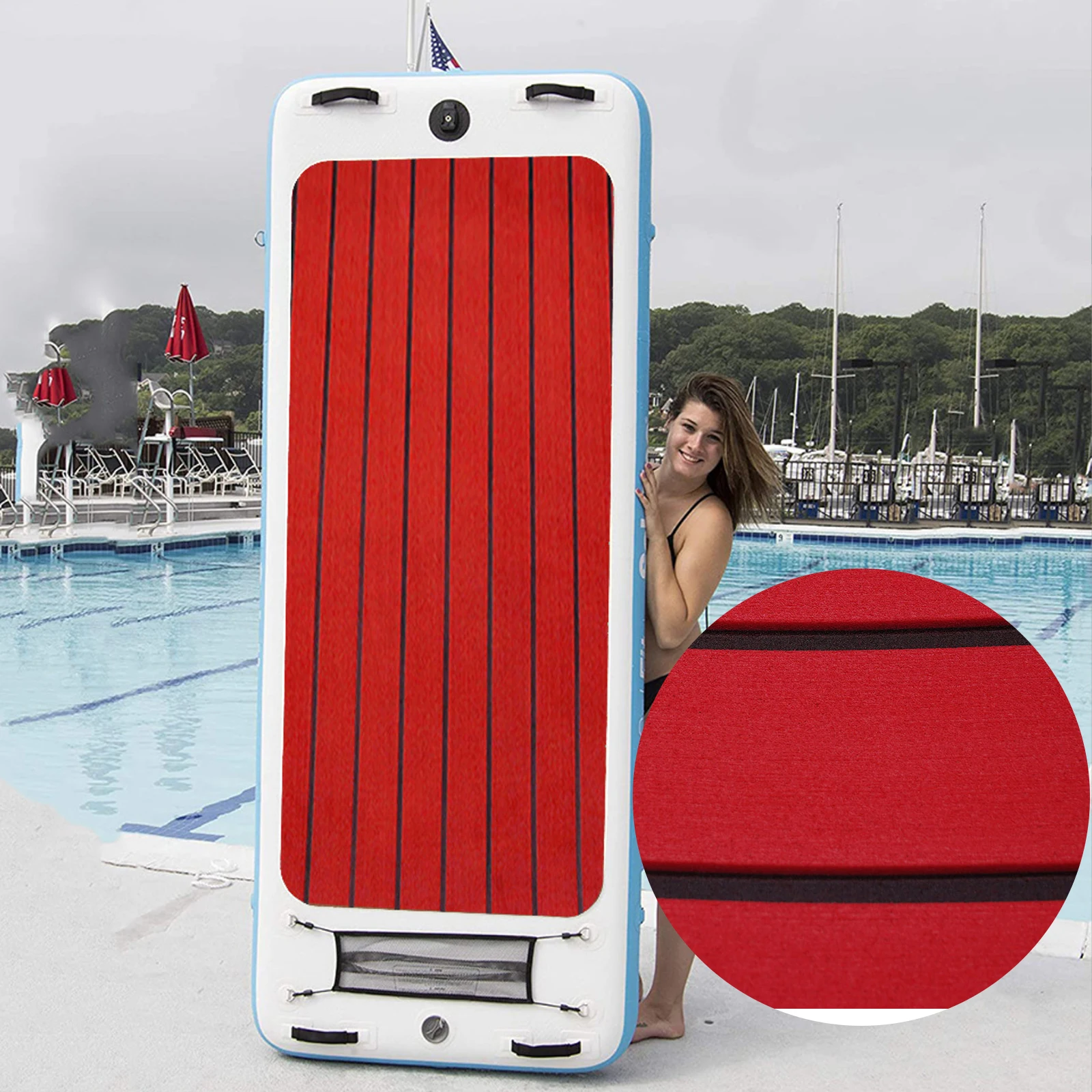 240 X 90cm EVA Foam Boat Flooring Mat, Red, Waterproof, Self-Adhesive Teak Decking Carpet for Marine Yacht
