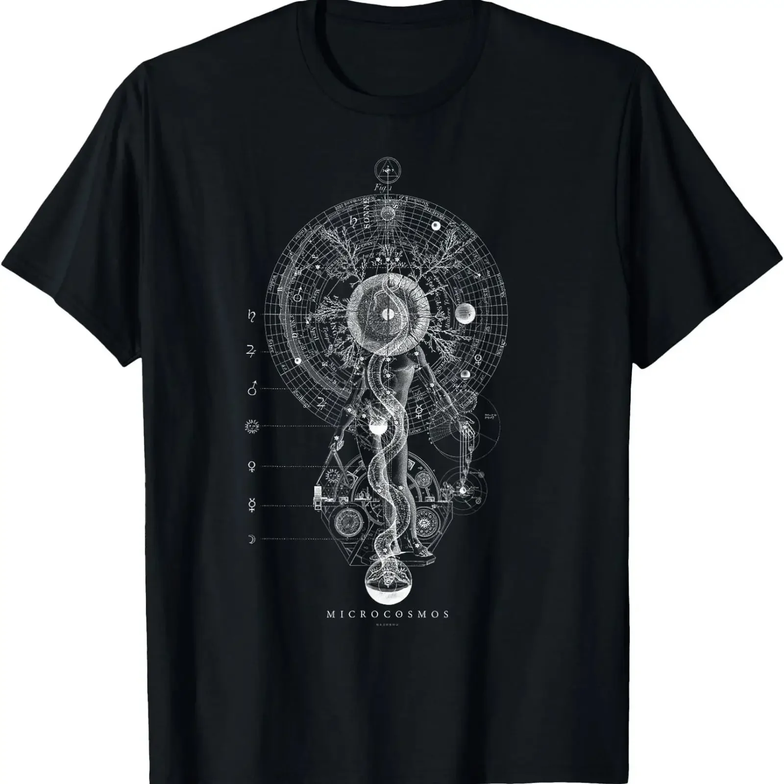 MICROCOSMOS GODHEAD Okkulte Heilige Geometrie T-Shirt Vintage-Waschung Oberteil für den Alltag Weiches, dehnbares Streetwear-Modestück