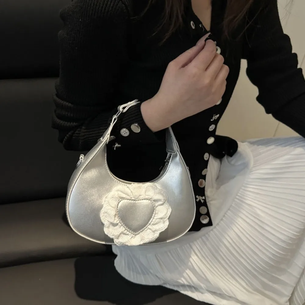 

Solid Color Love Heart Crossbody Bag Korean Style Handbag Women Underarm Bag PU Leather Large Capacity Shoulder Bag Girls