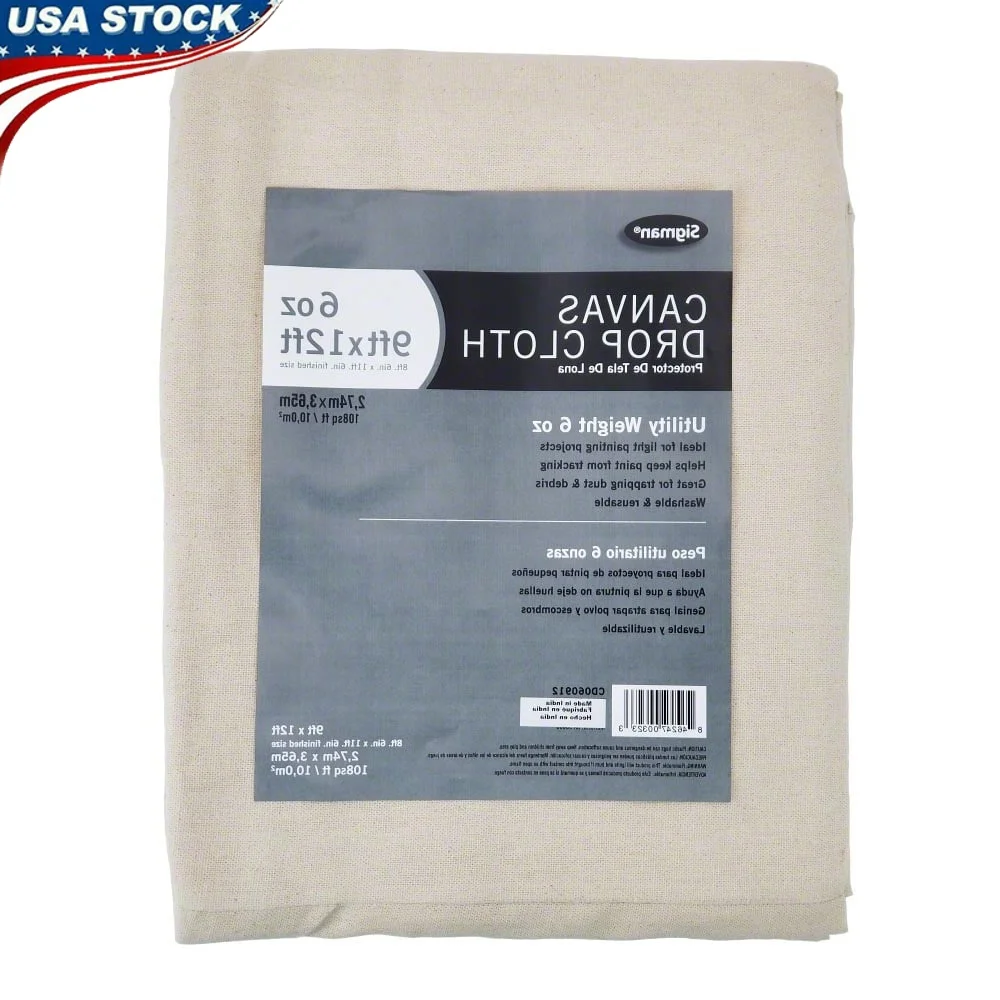 

Легкий натуральный холст на 6 унций, ткань для защиты от пыли и краски, многоразовый чехол для рисования, строительная работа, 9 x 12 футов