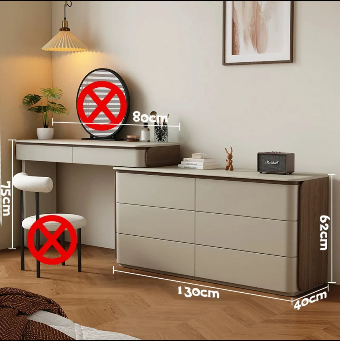 خزانة منضدة الزينة الفاخرة الجمالية الحديثة البراز مرآة تسريحات تخزين 6 أدراج أثاث غرفة نوم خشبي حديث Penteadeira #5