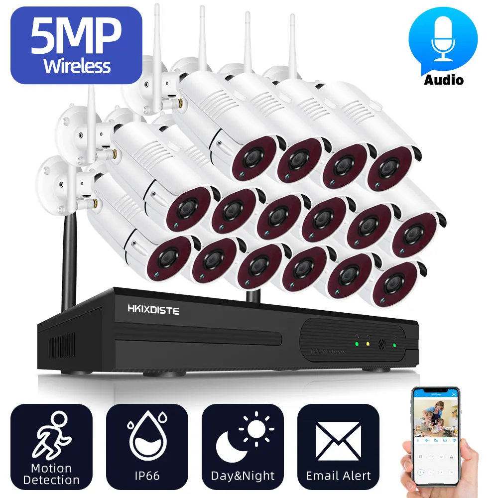 

Wireless Camera System 5MP Human Detection Outdoor Waterproof Wifi CCTV Camera Video Security Surveillance System 16CH NVR Kit