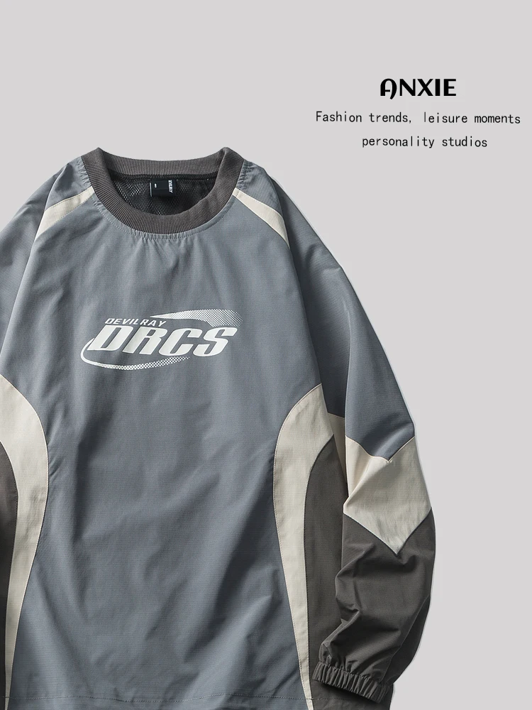 

ANXIE Sportswear ex Patchwork Sweatirt Street Sle Geometric Patterned Casual Loose Fit Couple's Choice