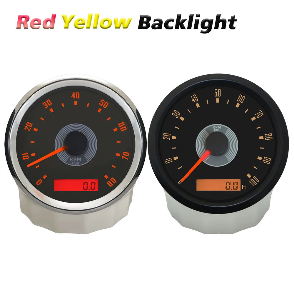 

Rhaxel 85 мм тахометр 0-8000 об/мин 0-10000 об/мин классический тахометр с метром красный желтый подсветка 12 В 24 В для гонок на автомобиле