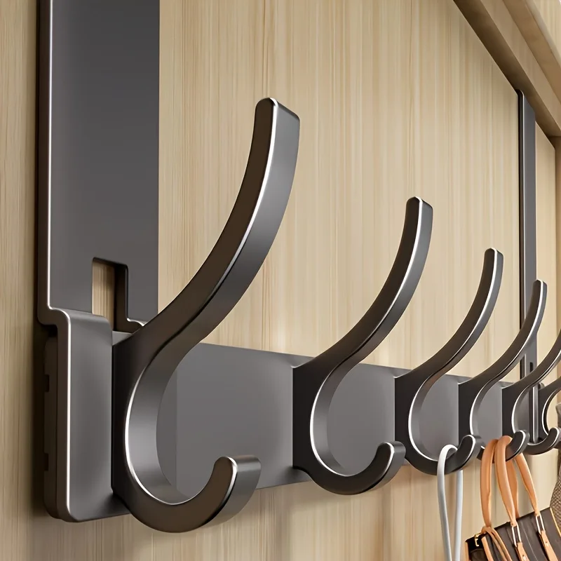 Over the Door Hook Rack Space Aluminum Coat Hanger No Drill Punch Free Door Back Organizer for Towel Bag Clothes 7 Hooks