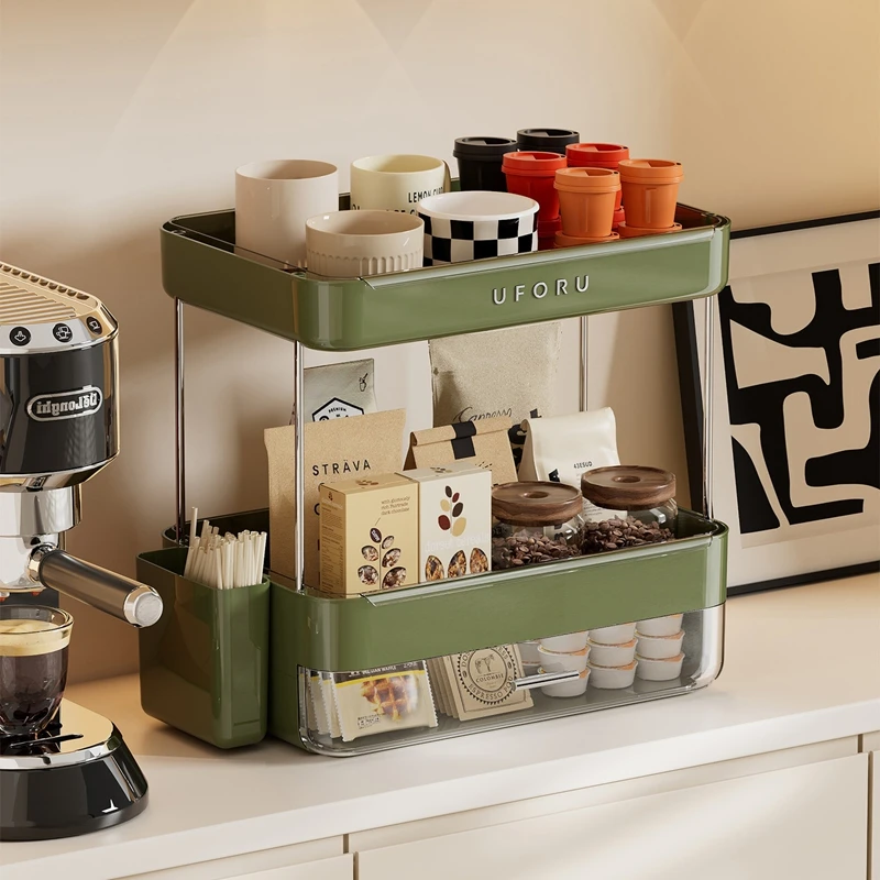 UFORU double-layer coffee storage box, equipped with a storage drawer and a detachable drainage tray, used for storing coffee