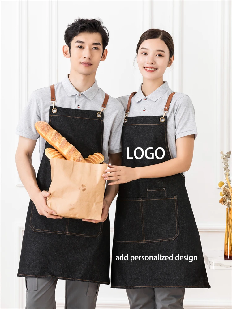 Washable Denim Apron for Women Waiter Chef,Custom Logo Man BBQ Bib Aprons Personalized Carpenter Tailor Gardening Work Robe