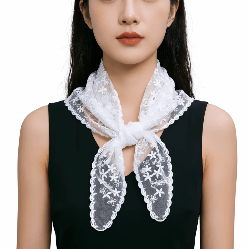 

Retro Embroidered Flower Lace Scarf Breathable Mesh Lightweight Female Headscarf Silk Scarf Spring