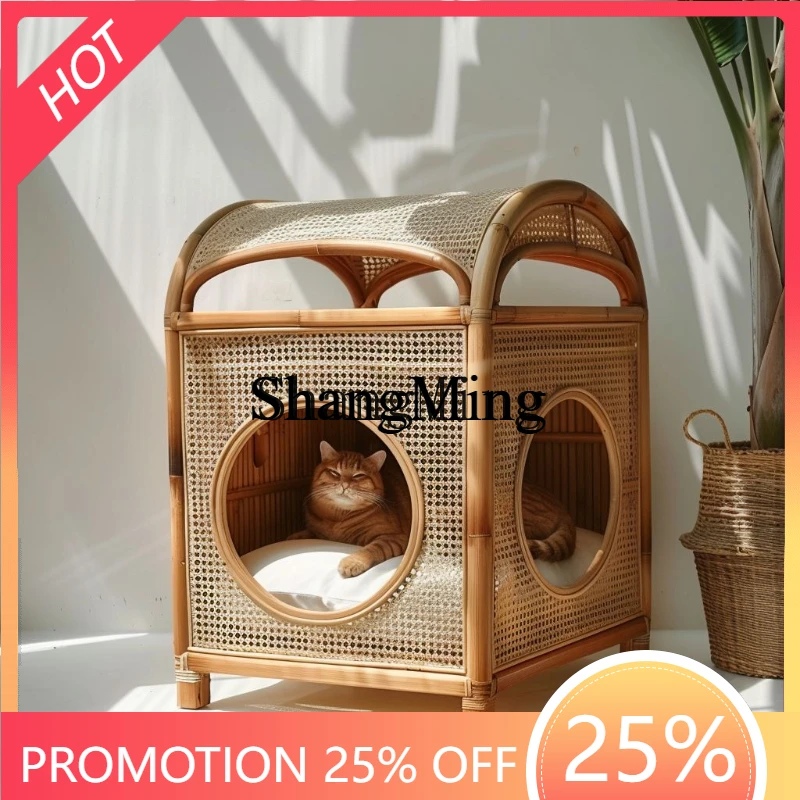 

CL wood Chinese rattan semi-closed breathable cat villa cat house universal creative appearance cat nest