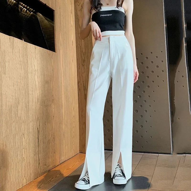 

High Waisted Pants Women Solid Loose Simple Korean Style Trouser Stylish Streetwear Wide Leg Trendy All-match Daily Summer Ins