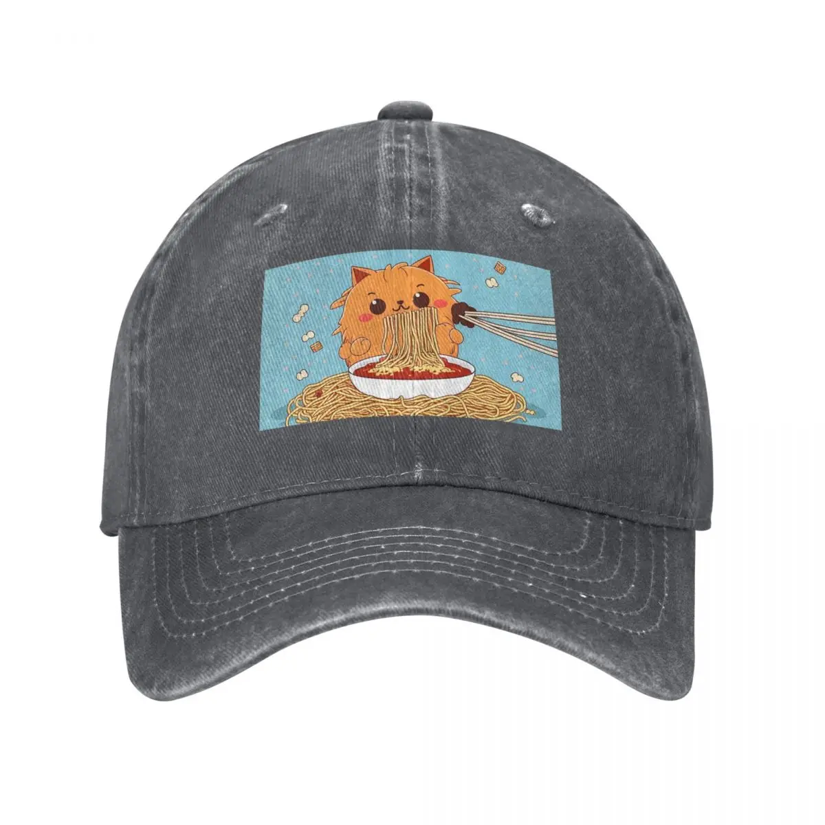 cute cat eating spaghetti Baseball Cap Golf Hat Man Military Cap Man Snapback Cap Woman Men's