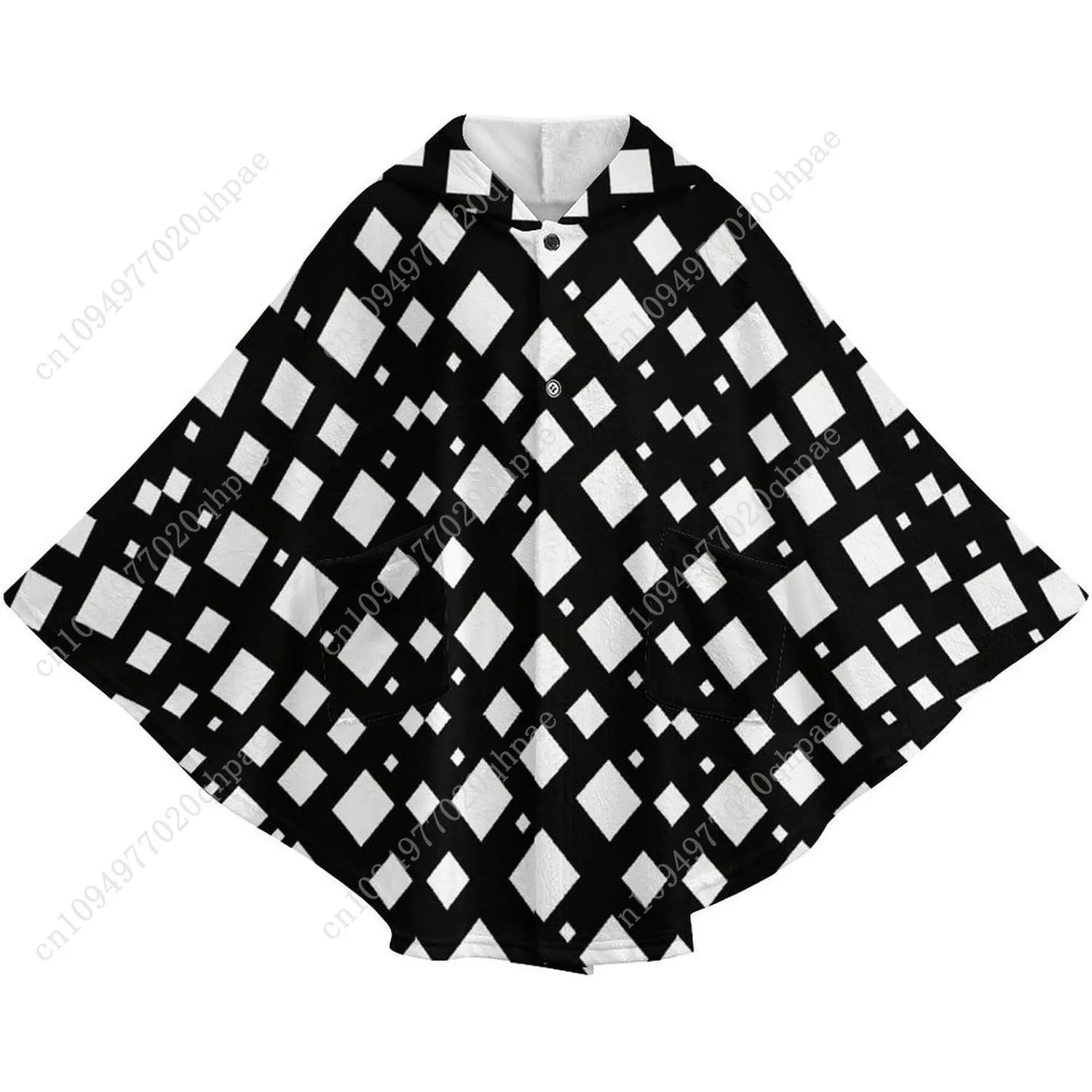 Уютный фланелевой свитер-одеяло, черно-белая квадратная толстовка с геометрическим рисунком и карманами для детей и подростков
