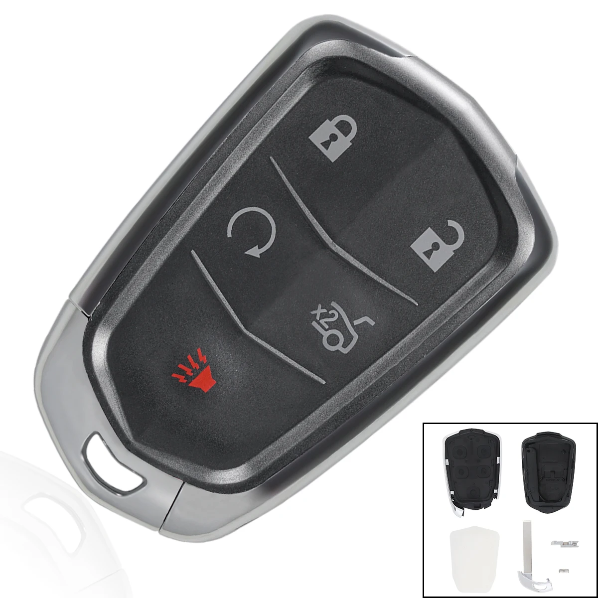 

5 Buttons Black Keyless Entry Car Remote Key Fob Replacement Shell Case with Uncut Blade Fit for Ca-dillac CTS SRX XT5 XTS