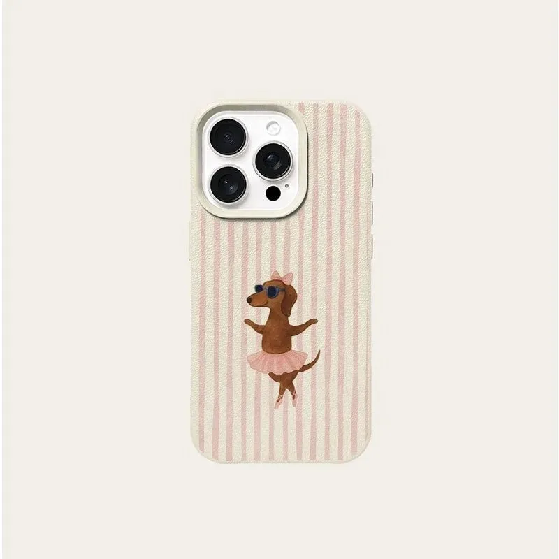Striped Ballet Sausage Dog Lichee leather pattern Phone Case For Samsung A57 A36 A26 A55 A35 A16 A54 A34 A25 A24 A15 A05S 4G 5G