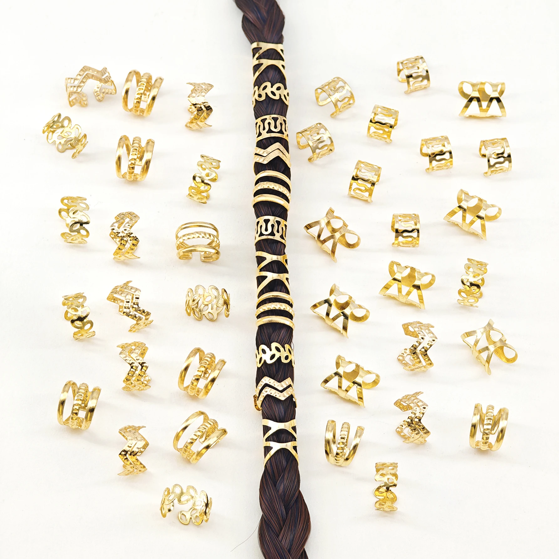 50pcs Multi-Design Adjustable Hair Rings Collection for Braids