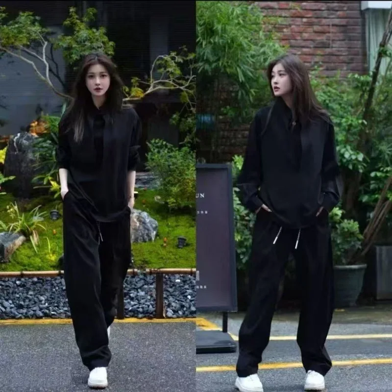 Men Chinese Stand Collar Half Zip Long Sleeve Loose Shirt Elastic Cuff Baggy Harem Pants Two Piece Outfit Set view 4