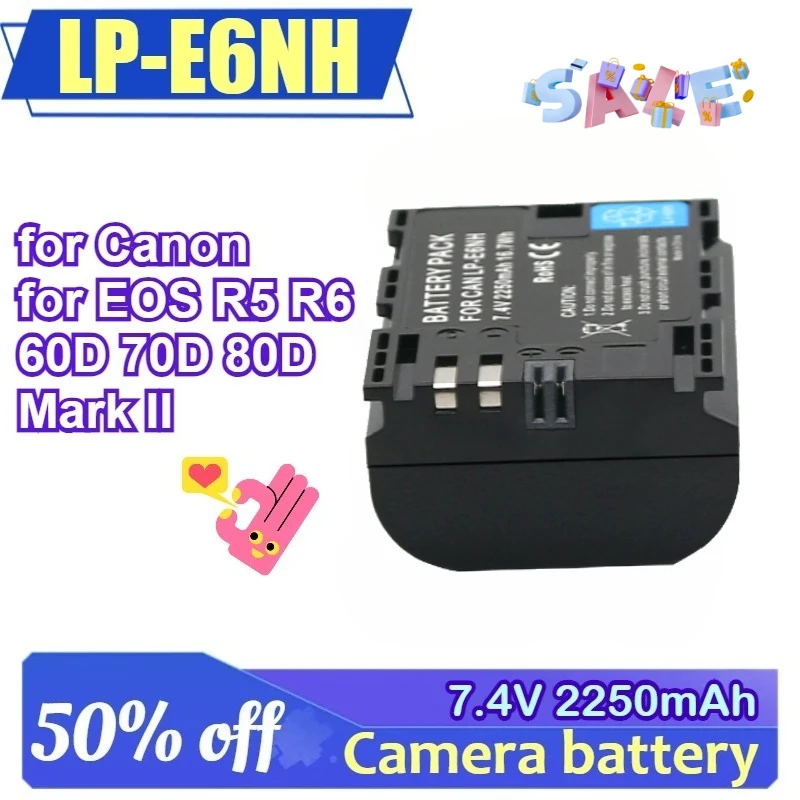 

LP-E6NH for Canon for EOS R5 R6 60D 70D 80D Mark II Camera Battery 7.4V 2250mAh